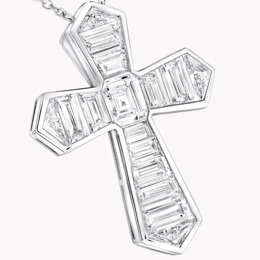 Graff Baguette Cut Diamond Cross Pendant^ Platinum|Classic Graff