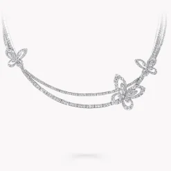 Graff Butterfly Silhouette Diamond Double Row Necklace^ White Gold|Butterfly