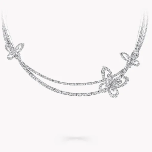 Graff Butterfly Silhouette Diamond Double Row Necklace^ White Gold|Butterfly