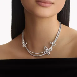 Graff Butterfly Silhouette Diamond Double Row Necklace^ White Gold|Butterfly