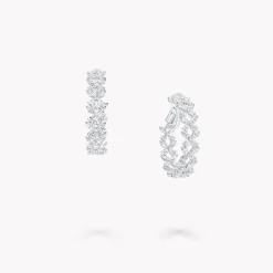 Graff Classic Butterfly Diamond Hoop Earrings^ White Gold|White Diamond
