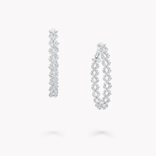 Graff Classic Butterfly Diamond Oval Hoop Earrings^ White Gold|White Diamond