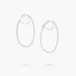 Graff Classic Butterfly Diamond Oval Hoop Earrings^ White Gold|White Diamond
