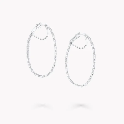 Graff Classic Butterfly Diamond Oval Hoop Earrings^ White Gold|White Diamond