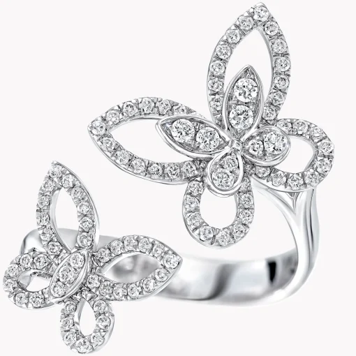 Graff Double Butterfly Silhouette Diamond Ring^ White Gold|Butterfly