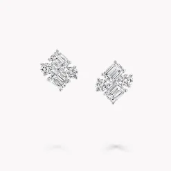 Graff Emerald Cut and Round Diamond Earrings^ Bridal Jewelry|White Diamond