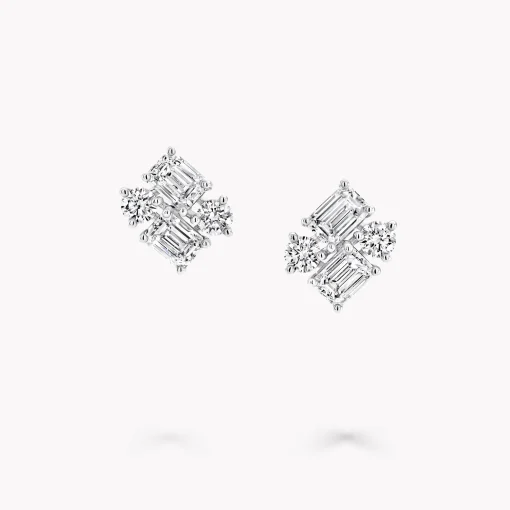 Graff Emerald Cut and Round Diamond Earrings^ Bridal Jewelry|White Diamond