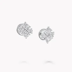 Graff Emerald Cut and Round Diamond Earrings^ Bridal Jewelry|White Diamond