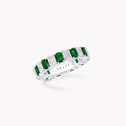 Graff Emerald Cut Emerald and Diamond Wedding Band^ Eternity Rings|For Her