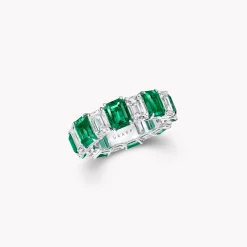Graff Emerald Cut Emerald and Diamond Wedding Band^ Eternity Rings|For Her