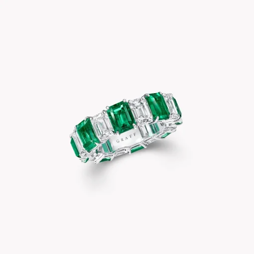 Graff Emerald Cut Emerald and Diamond Wedding Band^ Eternity Rings|For Her