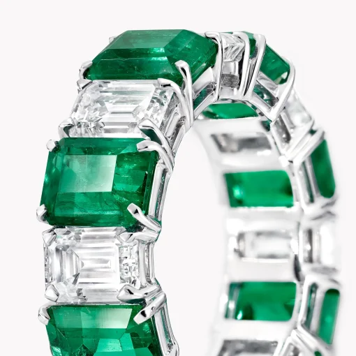 Graff Emerald Cut Emerald and Diamond Wedding Band^ Eternity Rings|For Her