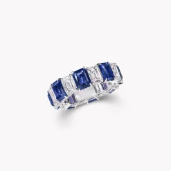 Graff Emerald Cut Sapphire and Diamond Wedding Band^ Eternity Rings|For Her