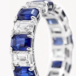 Graff Emerald Cut Sapphire and Diamond Wedding Band^ Eternity Rings|For Her