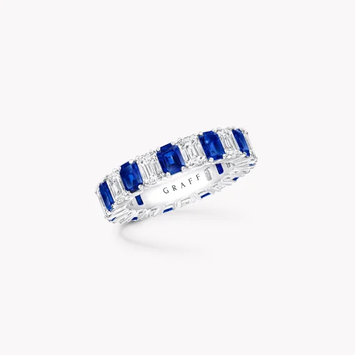 Graff Emerald Cut Sapphire and Diamond Wedding Band^ Eternity Rings|For Her