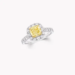 Graff Icon Cushion Cut Yellow and White Diamond Engagement Ring^ Cushion|Icon