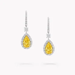Graff Icon Pear Shape Yellow and White Diamond Earrings^ Bridal Jewelry|Yellow Diamond