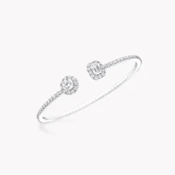 Graff Icon Round and Emerald Cut Open Diamond Bangle^ White Gold|Icon