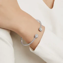 Graff Icon Round and Emerald Cut Open Diamond Bangle^ White Gold|Icon