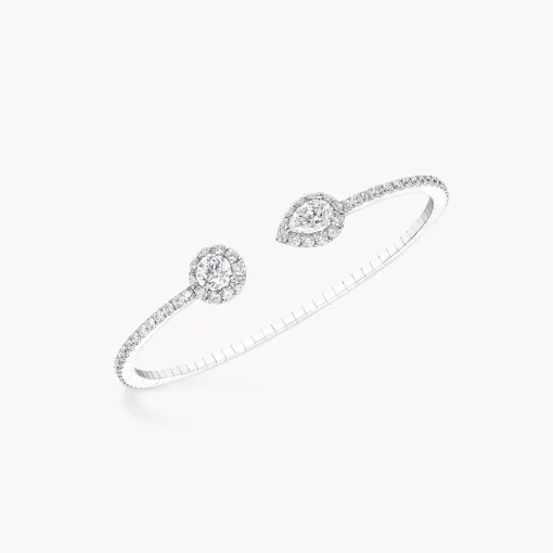Graff Icon Round and Pear Shape Open Diamond Bangle^ White Gold|White Diamond