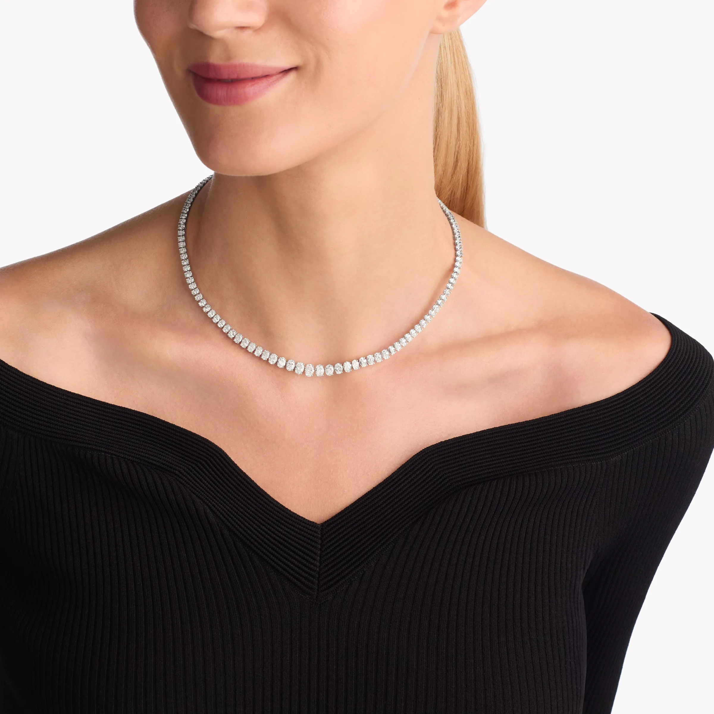 Graff White Oval Diamond Graduated Line Necklace^ Bridal Jewelry|White Diamond